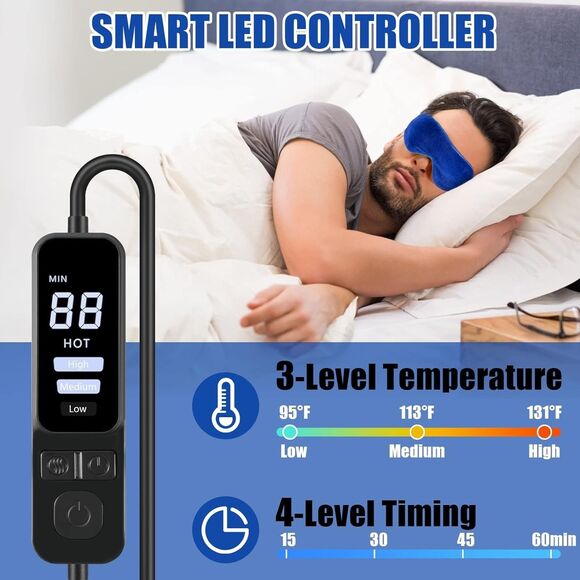 Heated Eye Mask Dry Heat Compress w Flaxseed Warm Temperature Timer Control - Picture 4 of 12